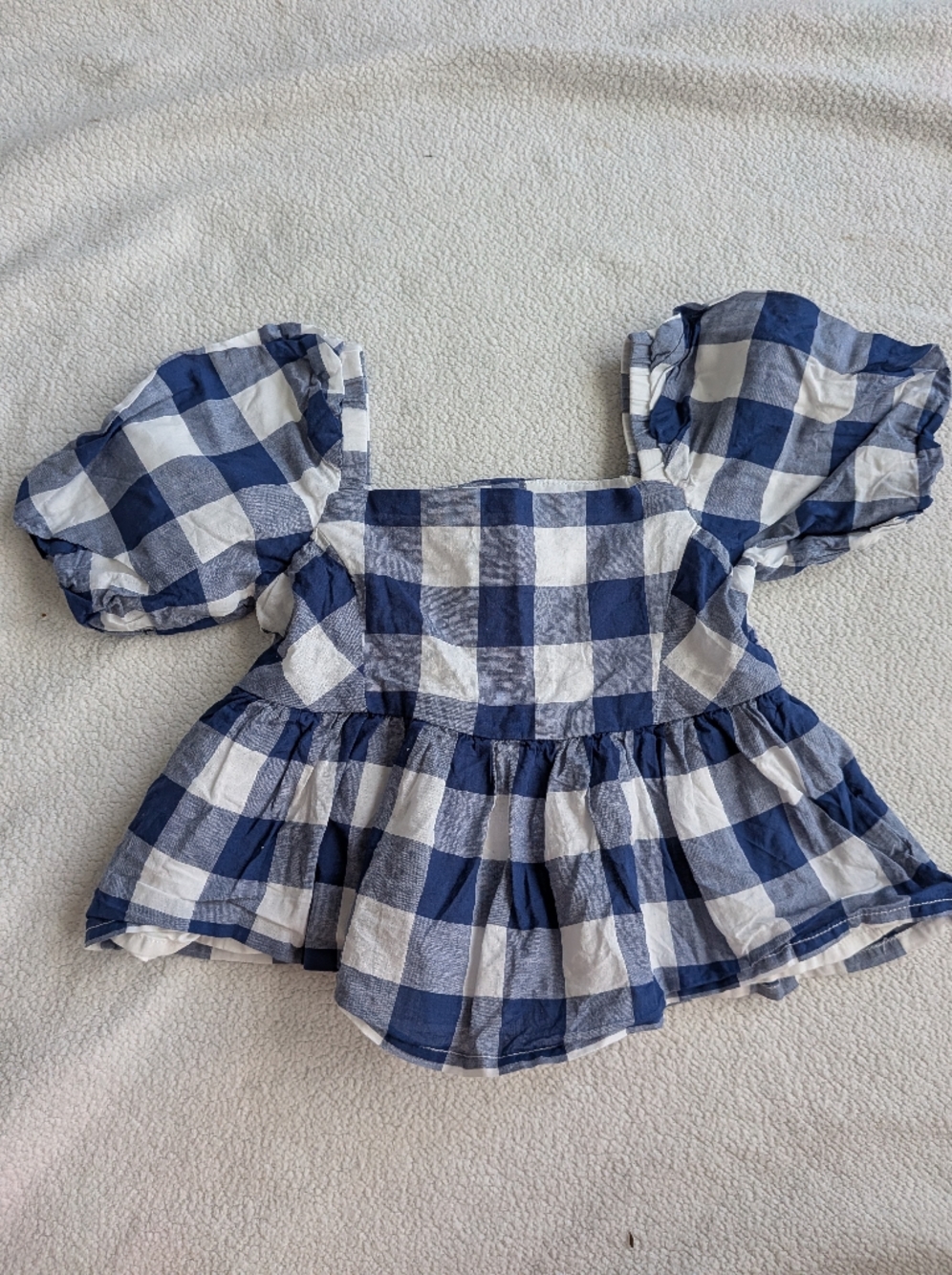 Janie and Jack Blue and White Gingham Puff Sleeve Top